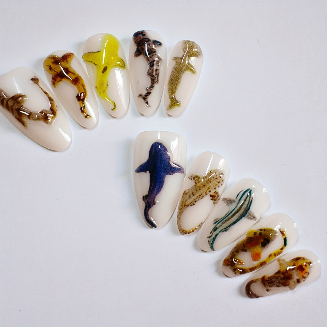 Artistic Shark-Inspired Nail Art Kalsten