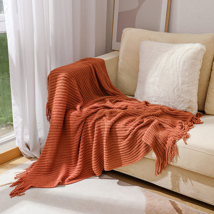 Textured Fringe Knit Throw Blanket Kalsten