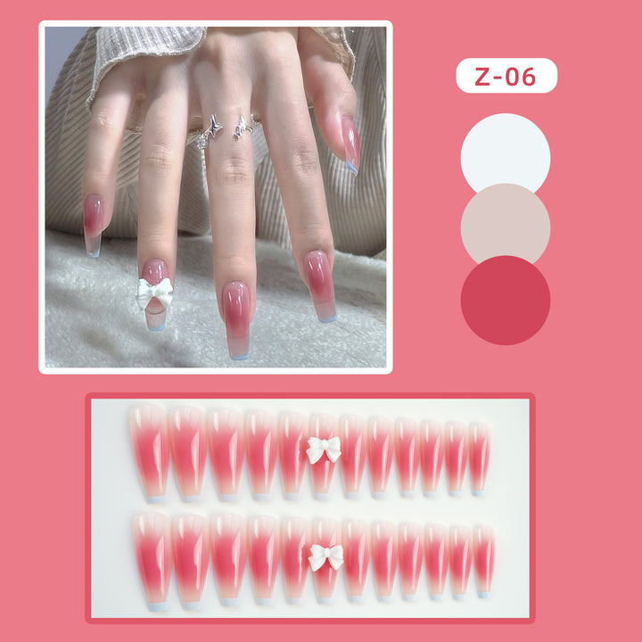 Elegant Long Coffin Press-On Nails with Bow Accents