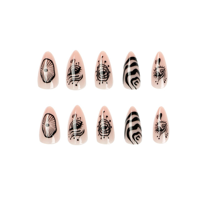 Artistic acrylic nails in elegant stiletto design with graphic patterns Kalsten