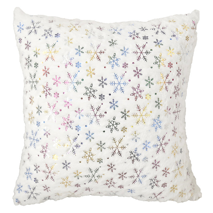 Decorative Faux Fur Square Throw Pillow with Gold Snowflake Foil Accents
