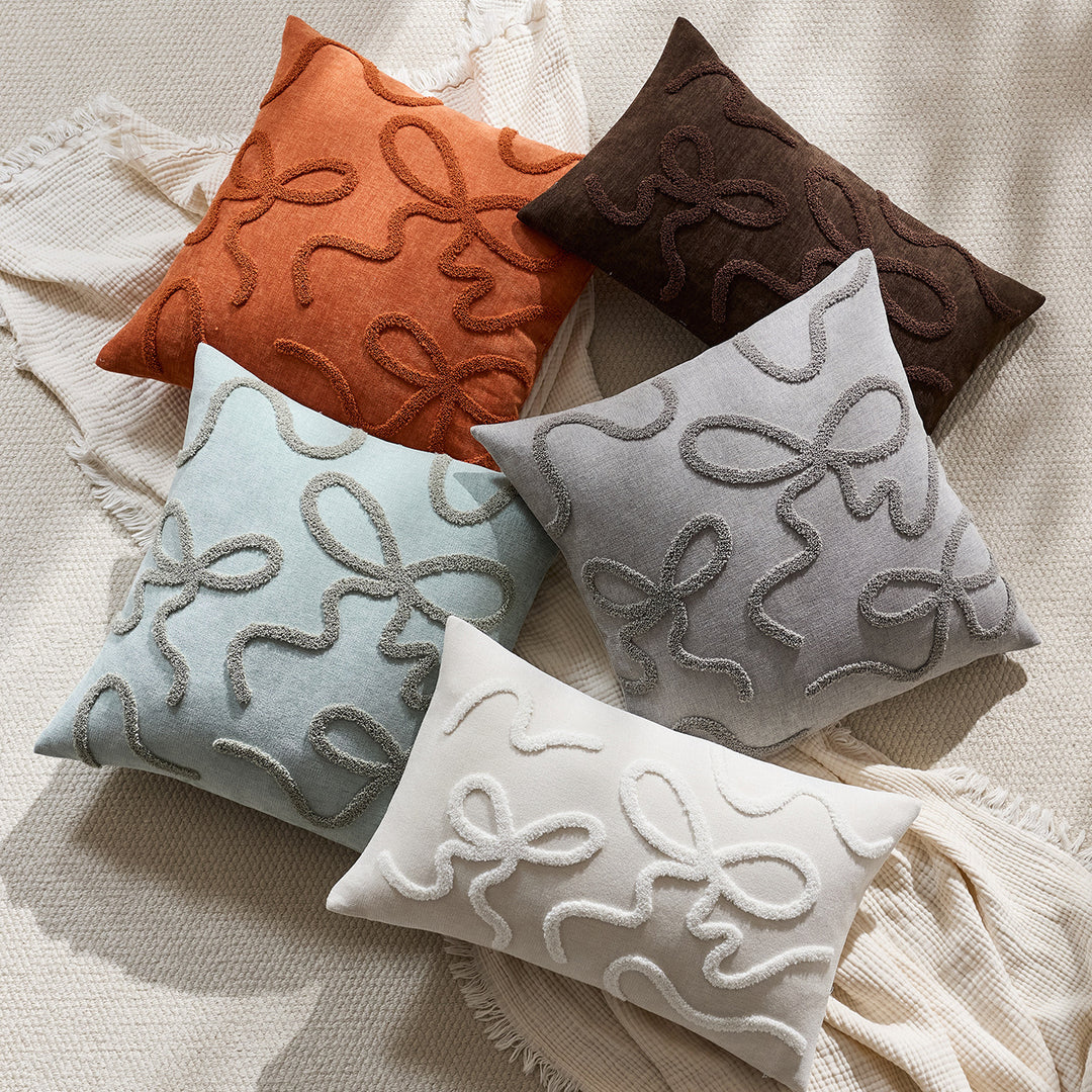 Square Textured Loop-Appliqué Linen-Blend Accent Pillow Cover