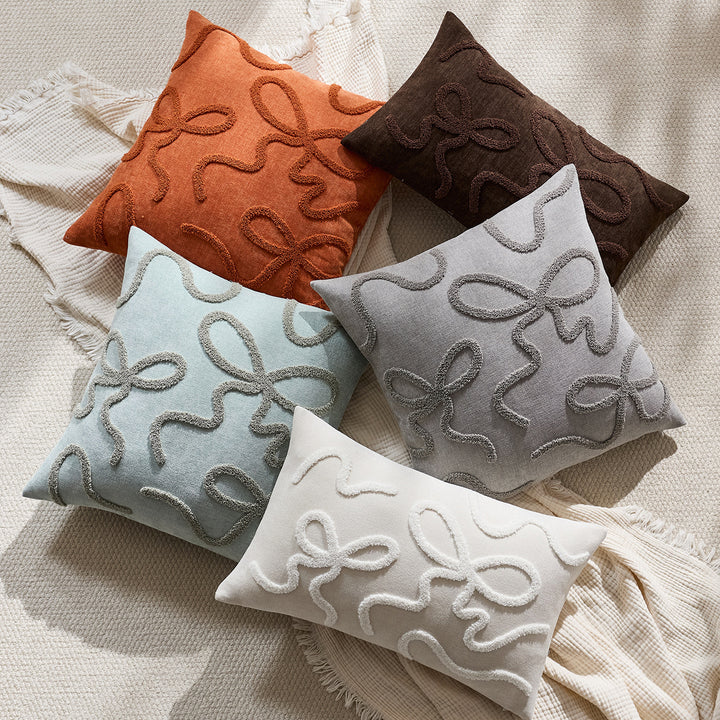 Square Textured Loop-Appliqué Linen-Blend Accent Pillow Cover