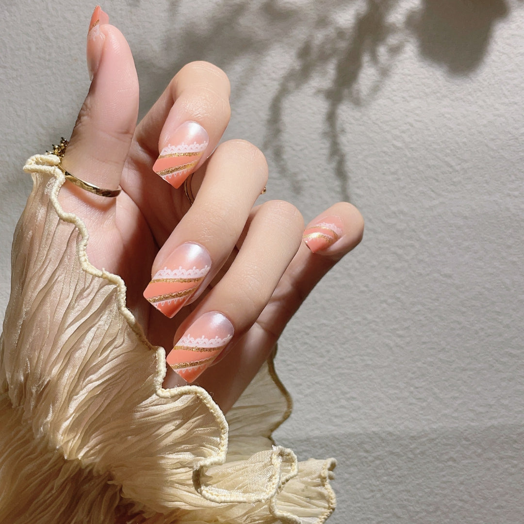 Decorative Press-On Nail Art Set with Gold Accents