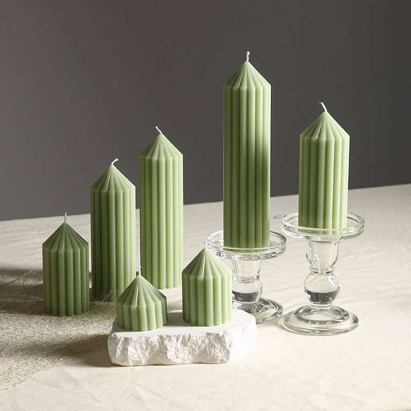 Vertical-Fluted Sculptural Pillar Candle with Pointed Faceted Top