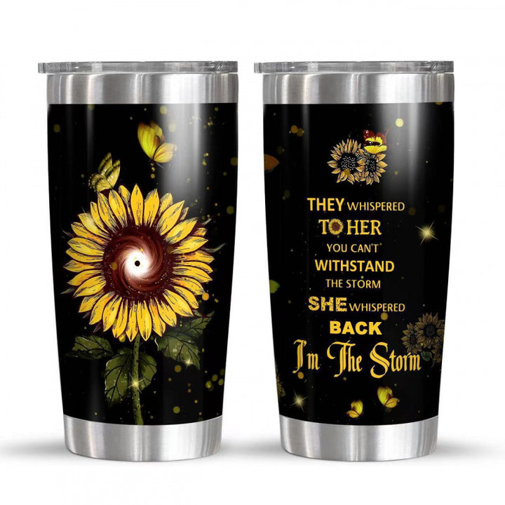 Double-Wall Vacuum Insulated Stainless Steel Travel Tumbler With Spill-Resistant Lid And Printed Cow Sunflower Design