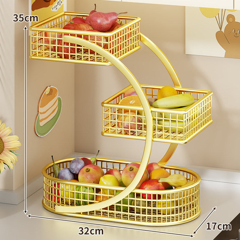 Three-Tier Curved Metal Mesh Countertop Fruit and Produce Storage Stand