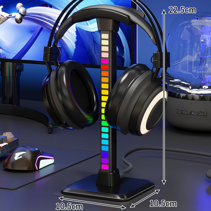 RGB LED Desktop Headphone Stand with Vertical Color-Changing Light and Padded Headrest