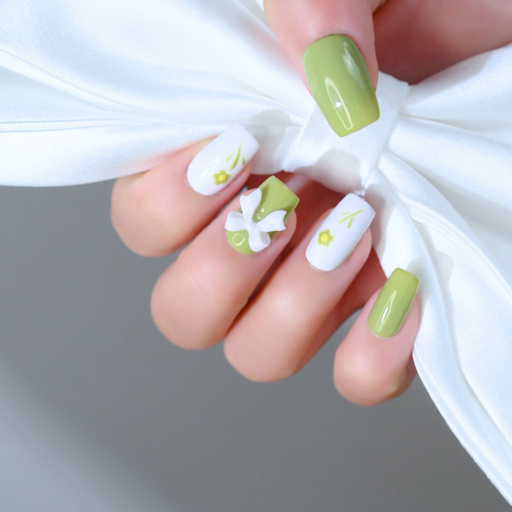 Decorative Press-On Nail Set with Floral Bow Design Kalsten
