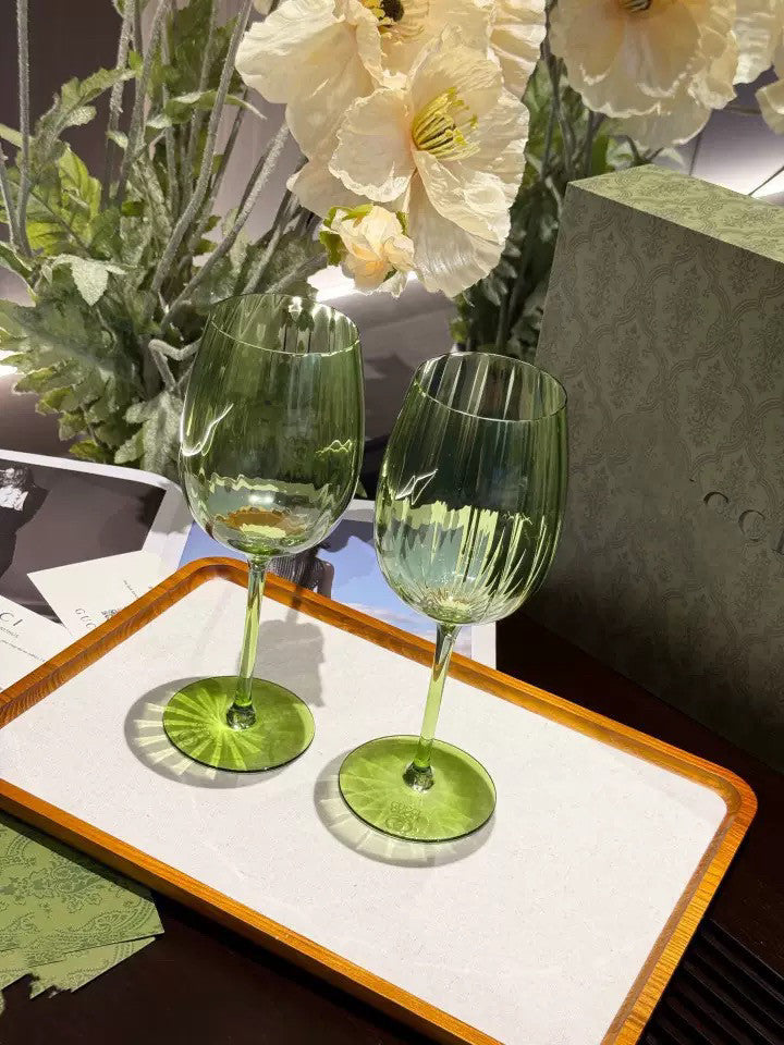 Angular Tulip-Shaped Stemmed Wine Glass Set With Long Tapered Stems