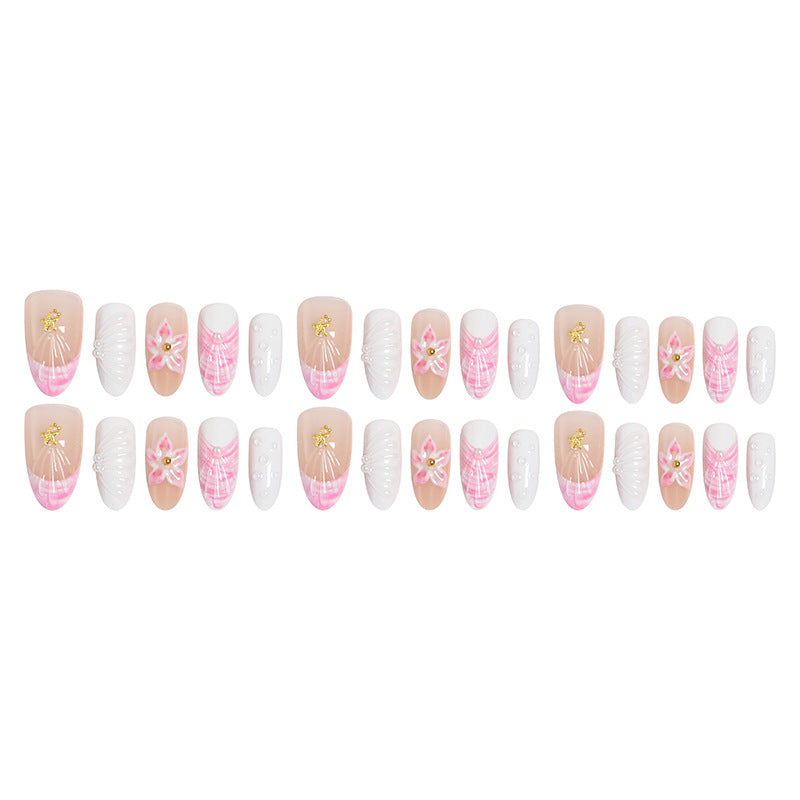 Artificial nail set with floral accents and glitter decorations Kalsten