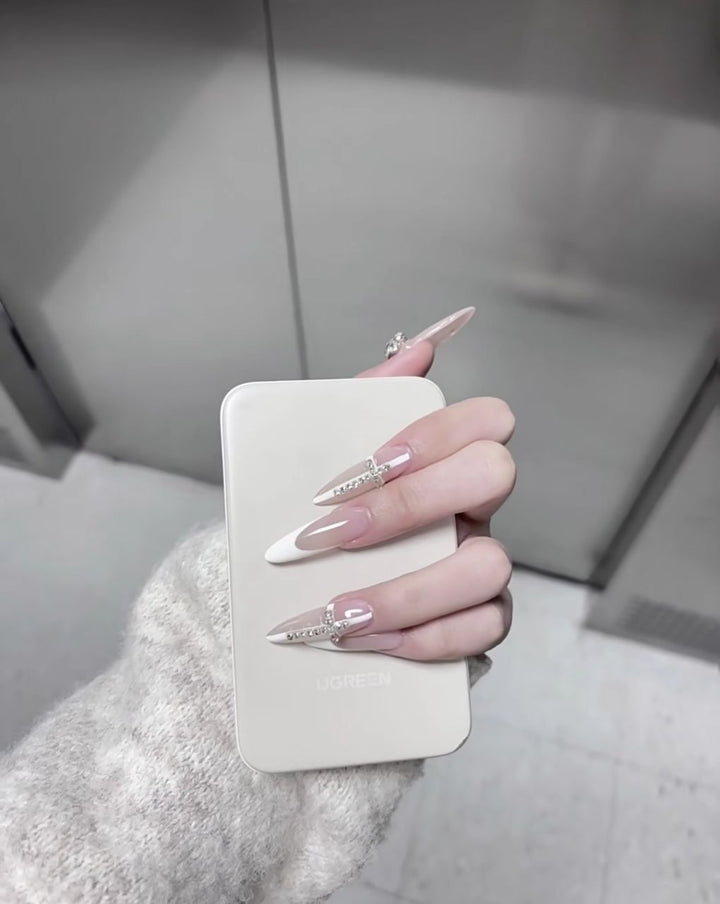 Luxury Rhinestone-Accented Stiletto Nail Extensions