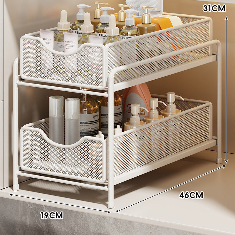 Three-Tier Sliding Mesh Drawer Cabinet Organizer for Kitchen and Bathroom