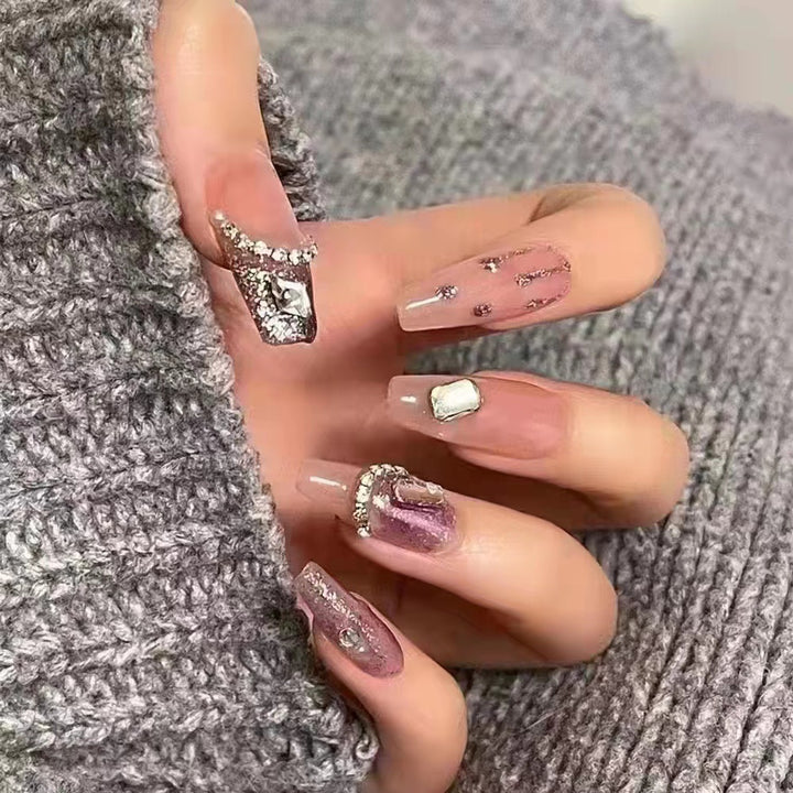 Sparkling Rhinestone-Embellished Press-On Nail Set
