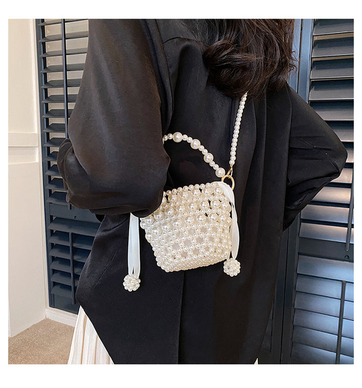 Pearl-Embellished Bucket Handbag