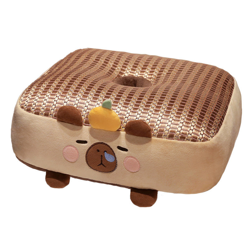 Ergonomic padded seat cushion with center hole, memory effect, and cute pig plush cover