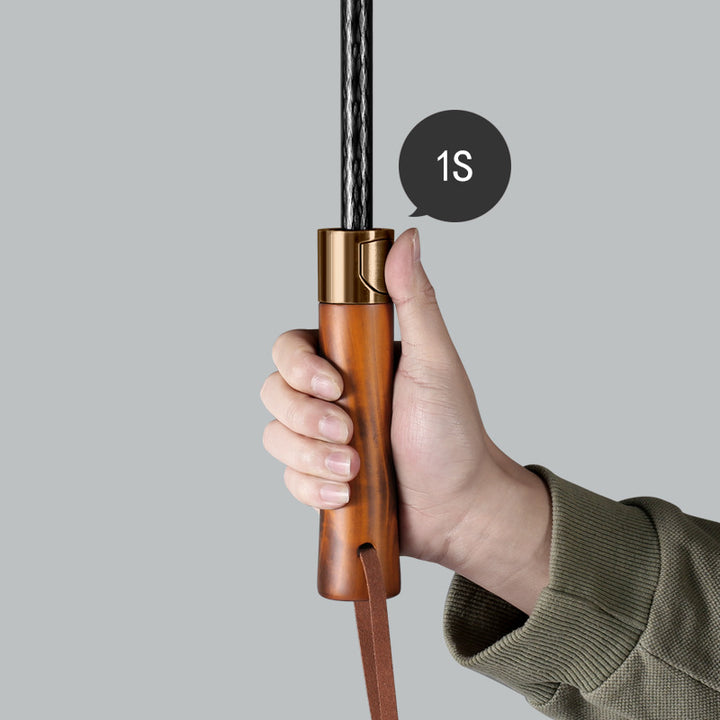 Women's elegant folding umbrella with ergonomic wooden handle and wind-resistant technology Kalsten