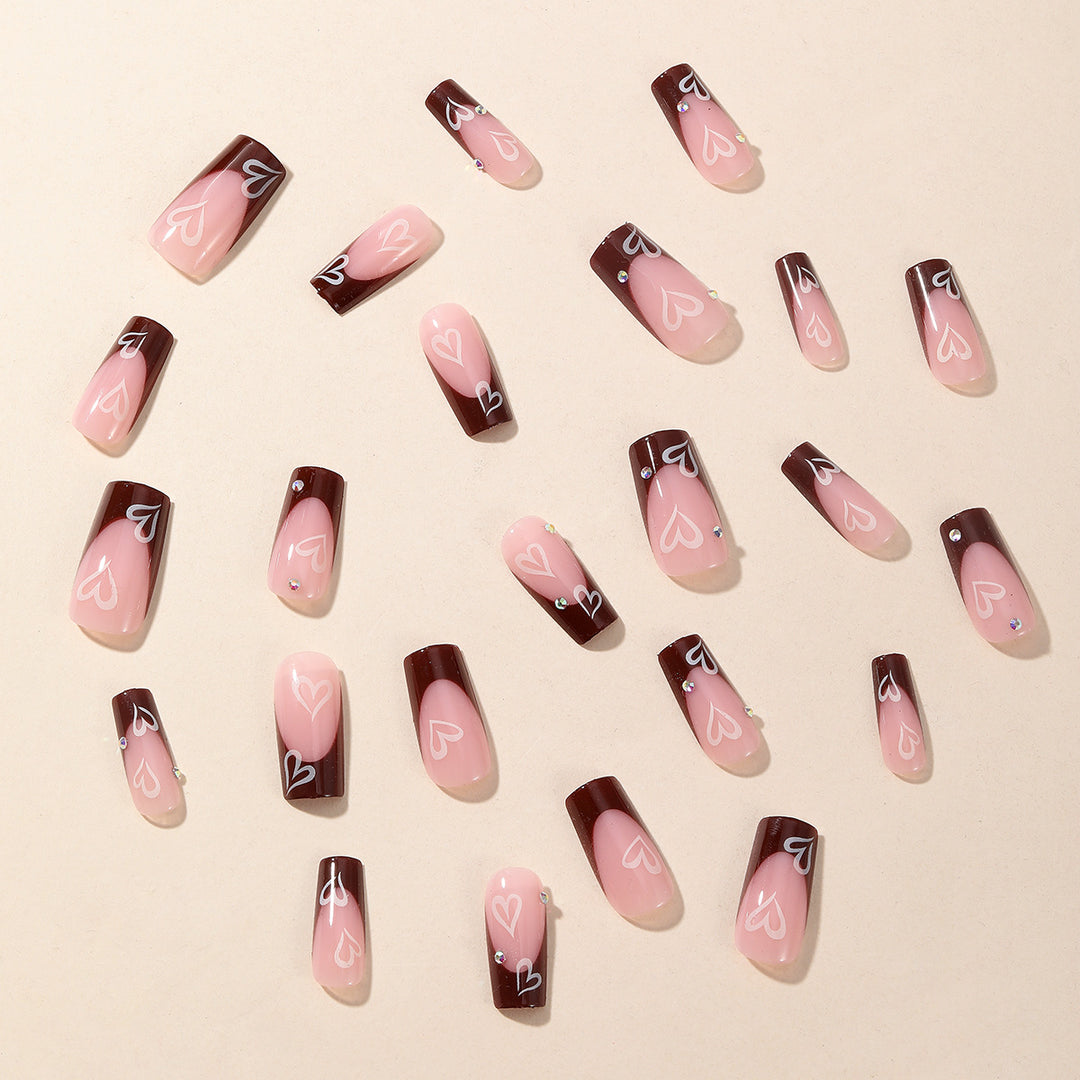 Elegant Long Acrylic Nail Art Extensions with Heart Design Kalsten