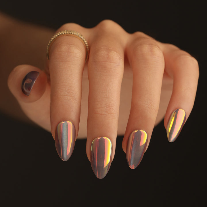 Shiny stiletto nails with exciting design Kalsten