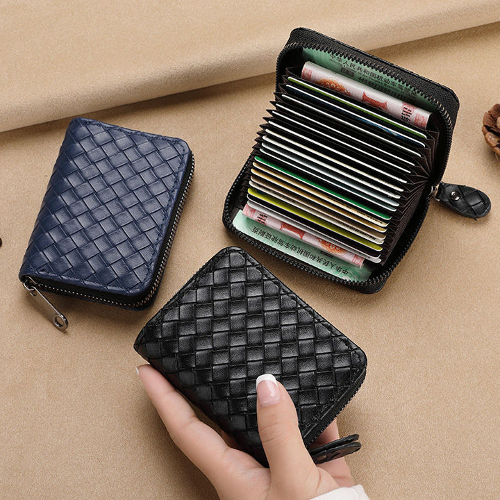 Woven Leather Zippered Wallet