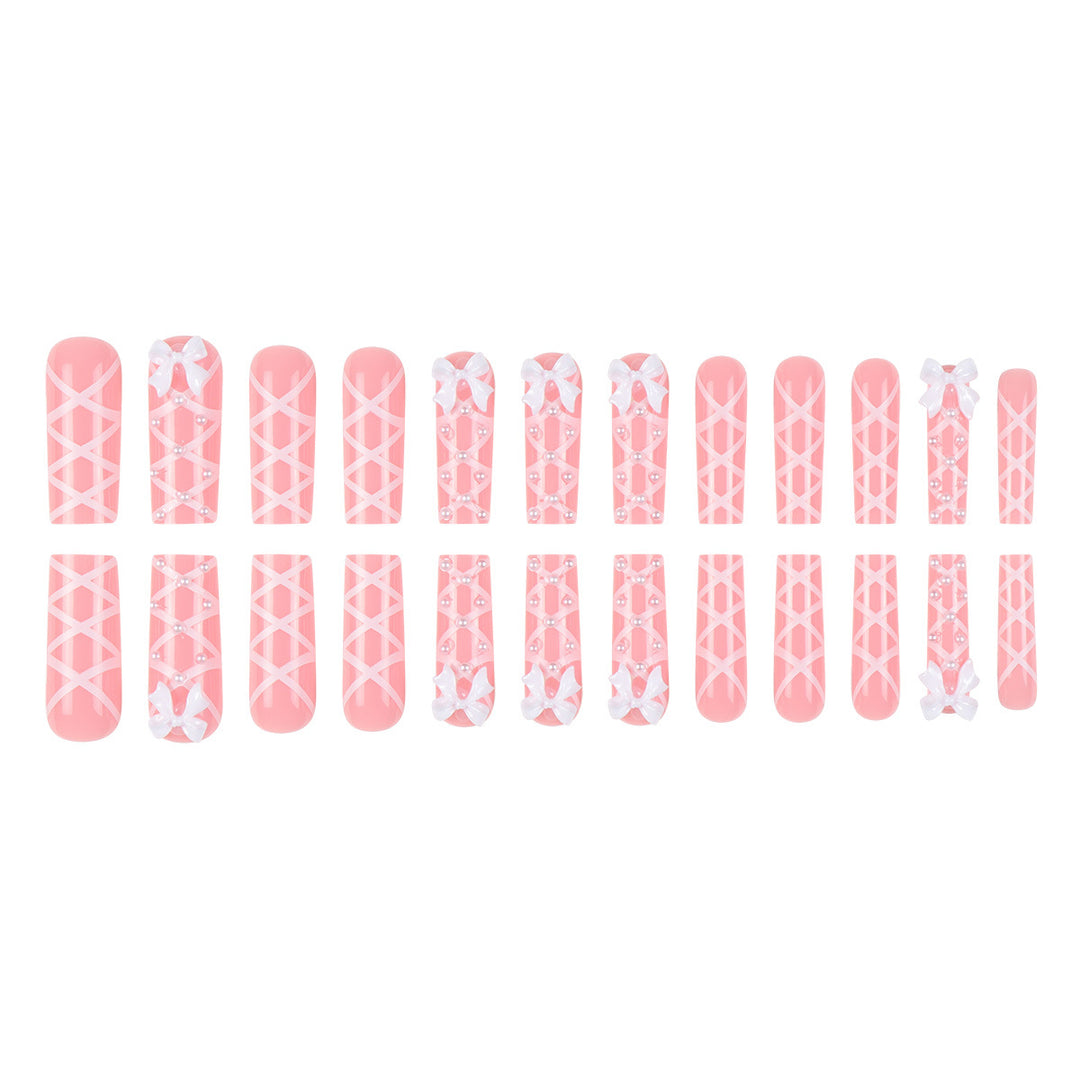 Decorative Press-On Nail Art Extensions with Bow and Pearl Design Kalsten