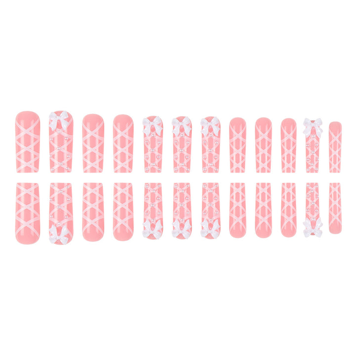 Decorative Press-On Nail Art Extensions with Bow and Pearl Design Kalsten