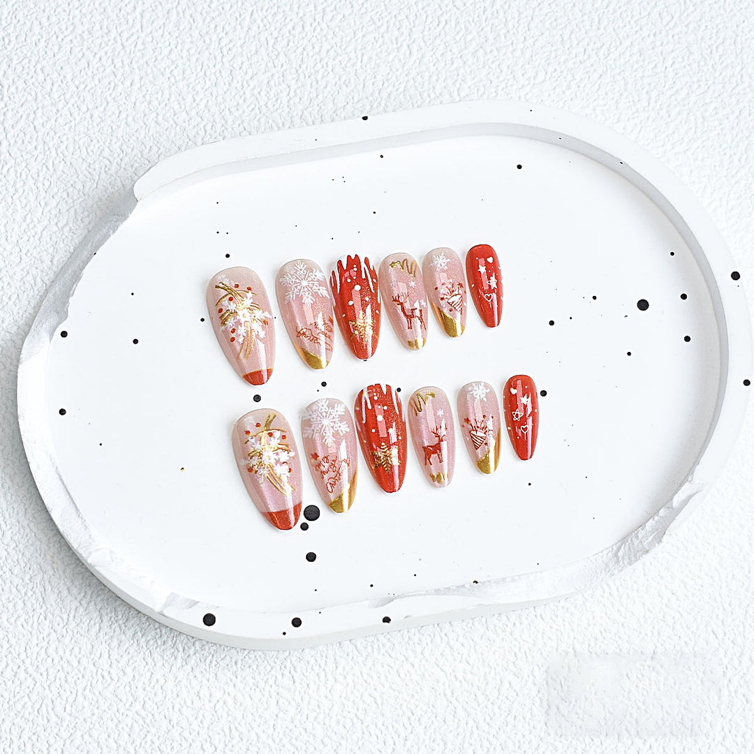 Festive Artistic Press-On Nail Design Kalsten
