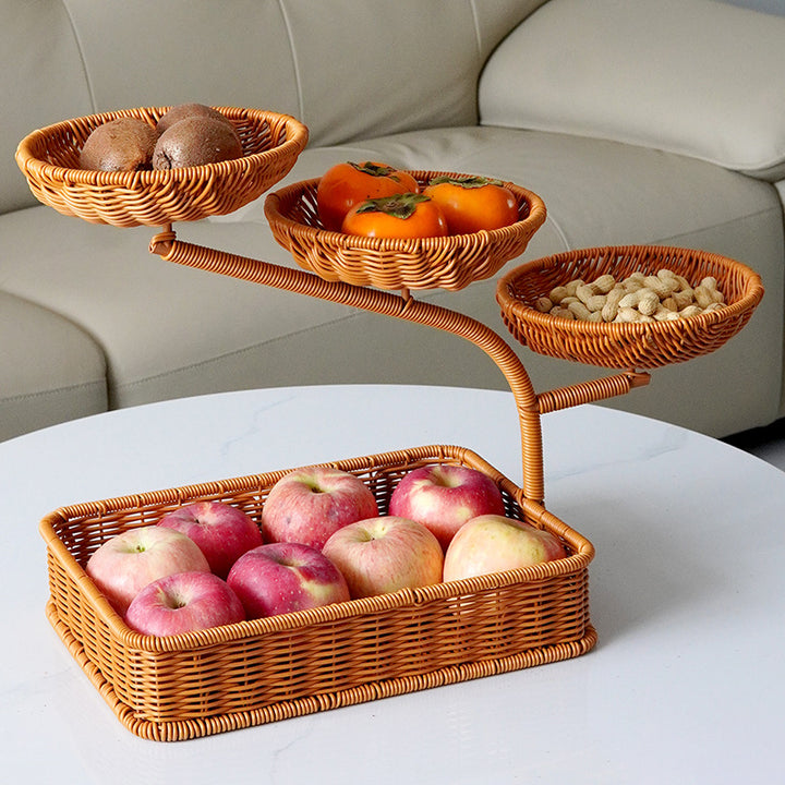 Two-Tiered Woven Fruit Display Stand Kalsten