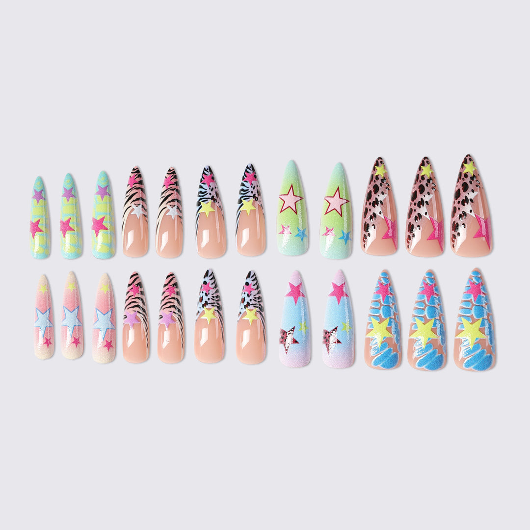 Creative nail set with colorful stars and animal patterns Kalsten