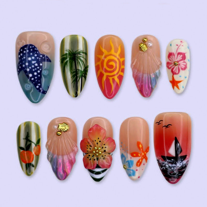 Artistic Coastal Themed Press-On Nail Set kalsten