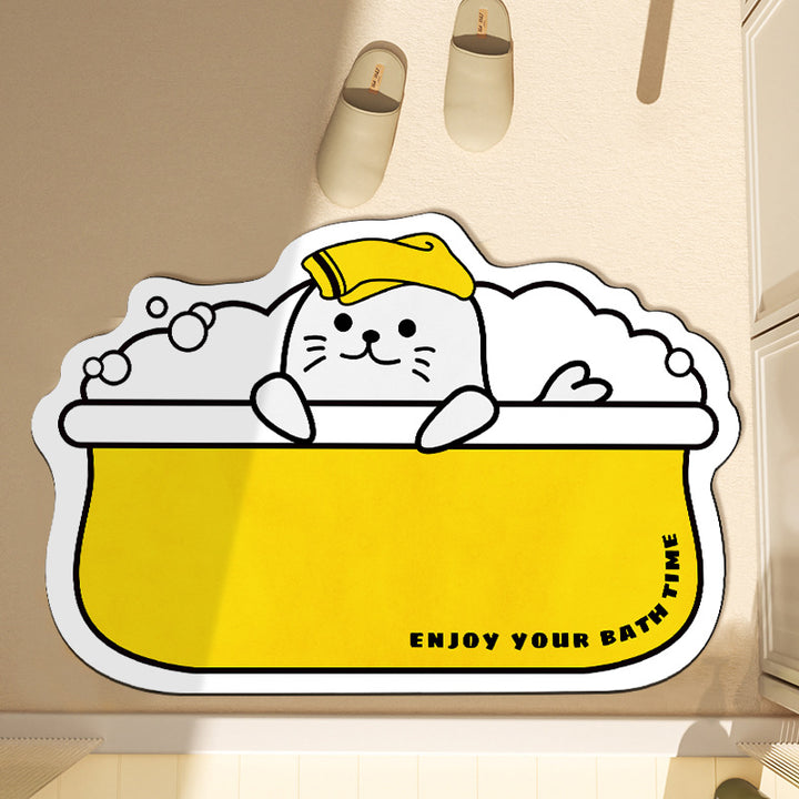 Cartoon Cat-Themed Bath Mat