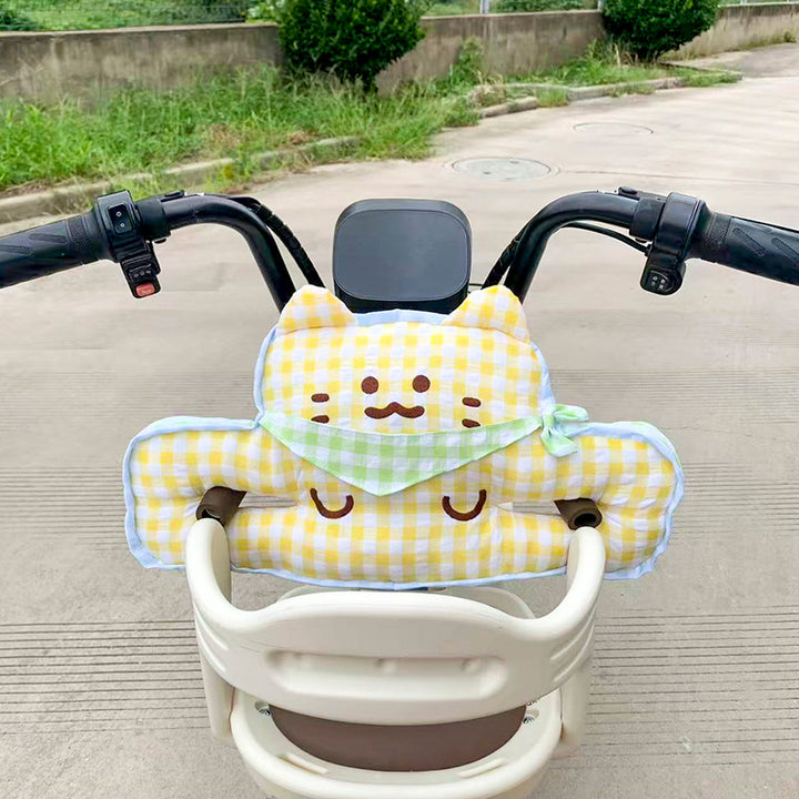 Plush handlebar cover for electric scooter with integrated hand warmer and cute cat design