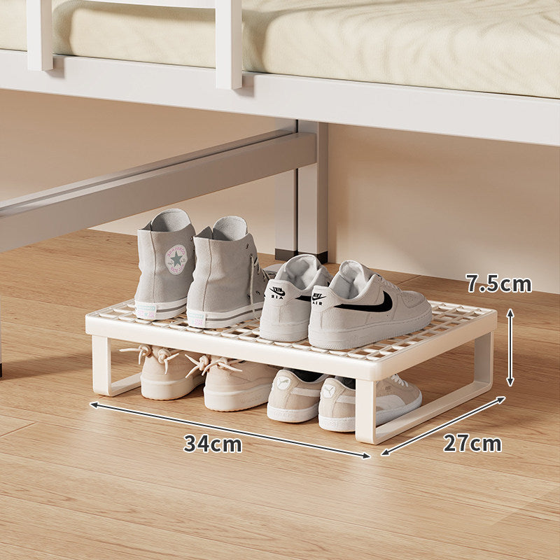 Low-Profile Stackable Shoe Riser Shelf with Ventilated Grid Top for Under-Bed and Entryway