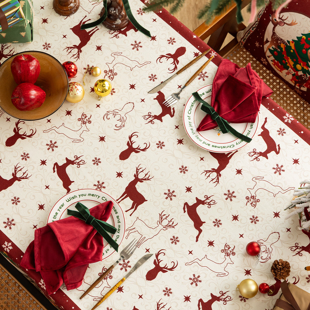Festive tablecloth with Santa Claus illustration and wipeable surface