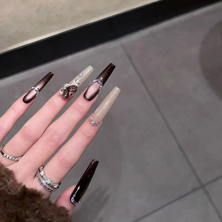 Premium Stiletto Nail Art Extensions with Crystal Accents