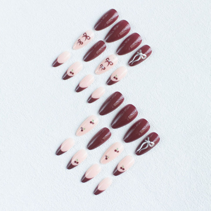 Elegant Bow and Cherry Design Nail Art Kit