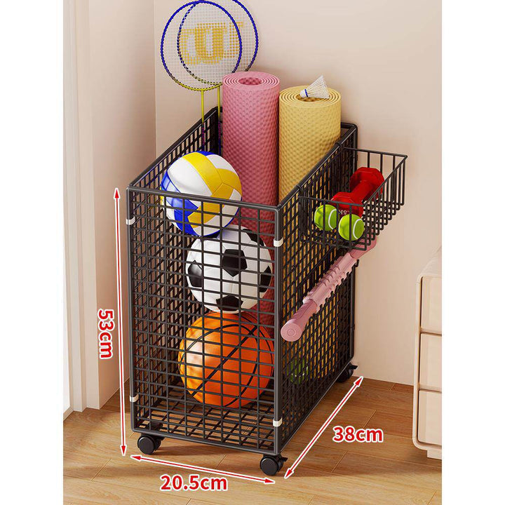 Narrow Mobile Wire Sports Gear Storage Cart for Balls and Yoga Mats with Casters