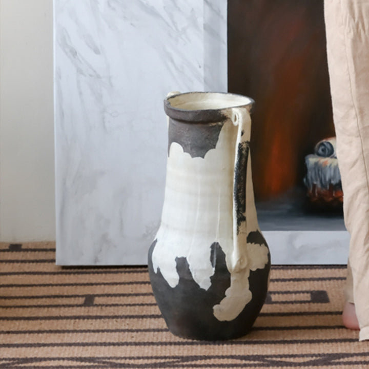 Artistic White and Black Decorative Ceramic Vase