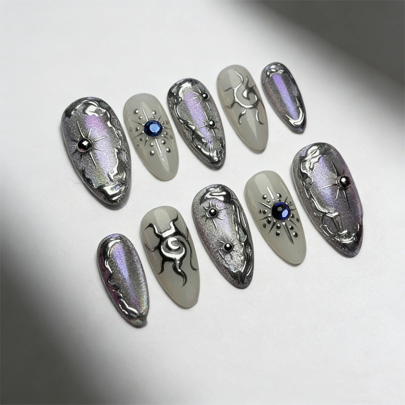 Acrylic nail set with holographic accents and elegant embellishments Kalsten