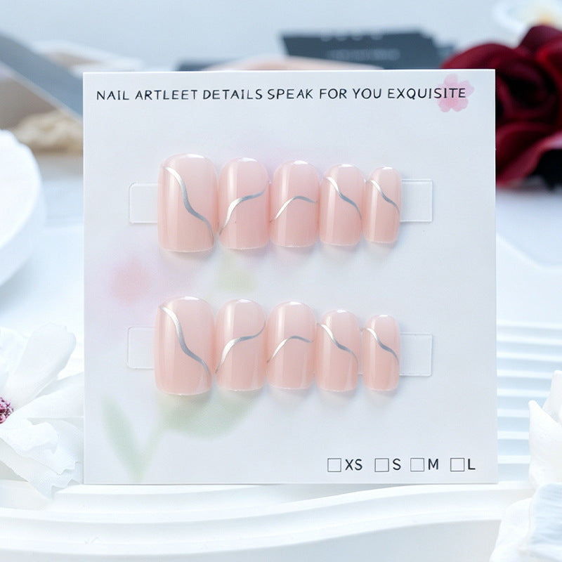 Acrylic nail set with elegant wave lines and shimmering accents Kalsten