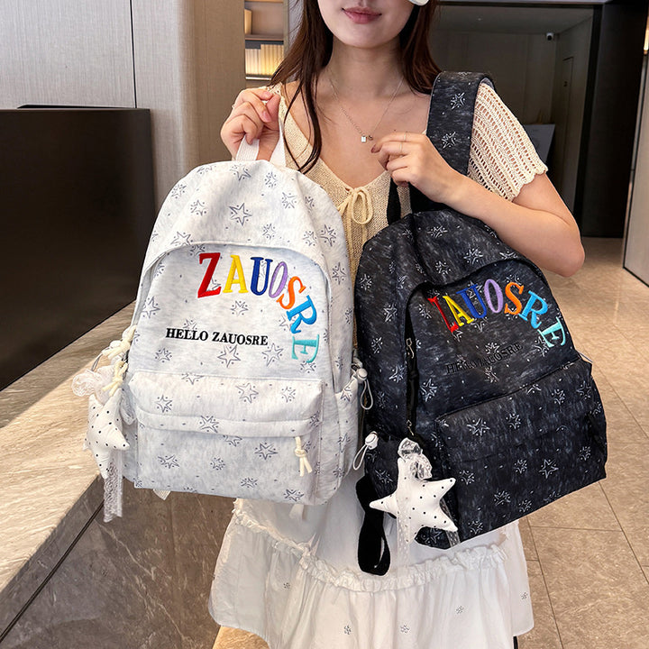 Stylish Star-Embellished Corduroy Backpack Kalsten
