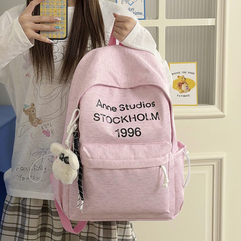 Casual Lightweight Backpack with Cute Plush Charm Kalsten