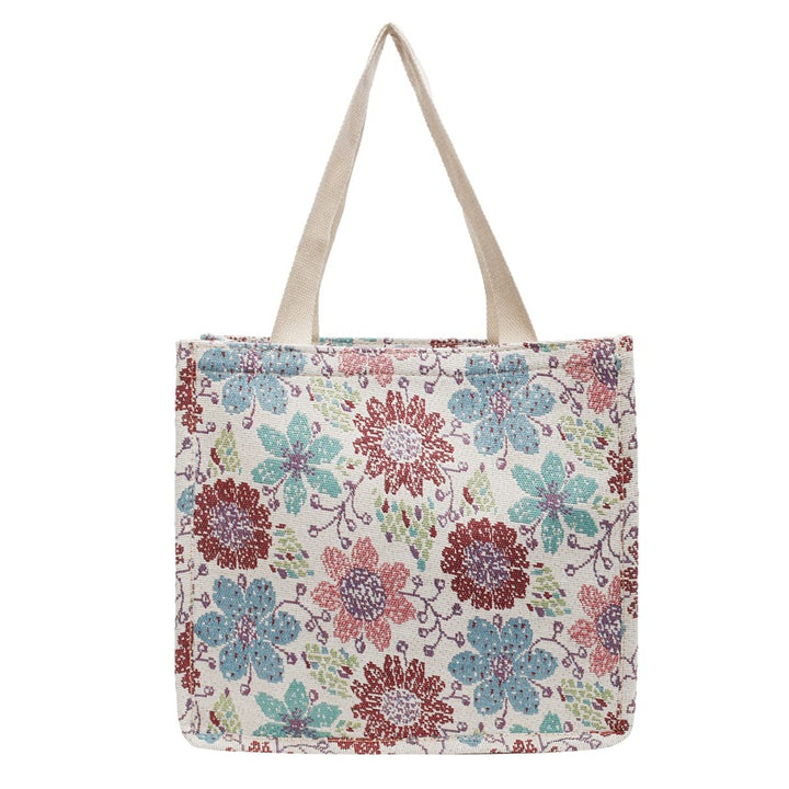 Floral Embroidered Tapestry Tote Bag