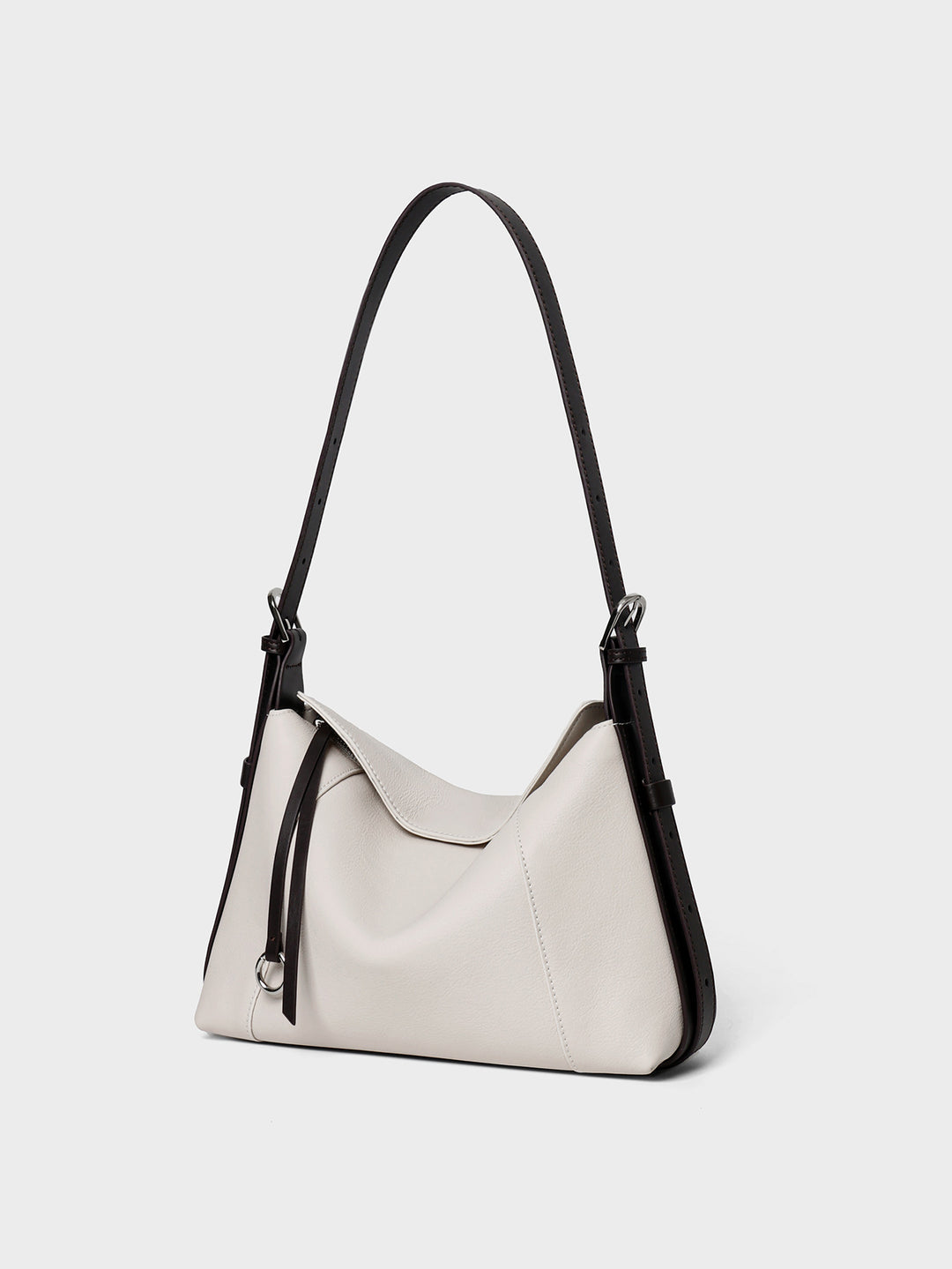 Leather Shoulder Hobo Bag with Adjustable Contrast Strap