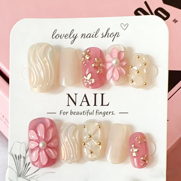 Floral Accent Artistic Press-On Nail Set Kalsten