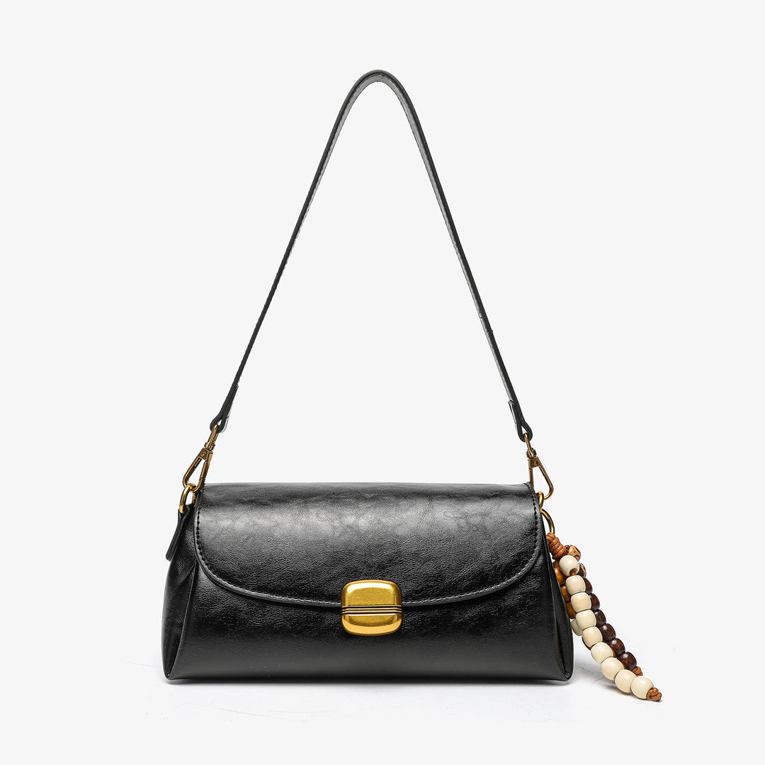 Elegant Handheld Shoulder Bag with Decorative Beaded Charm