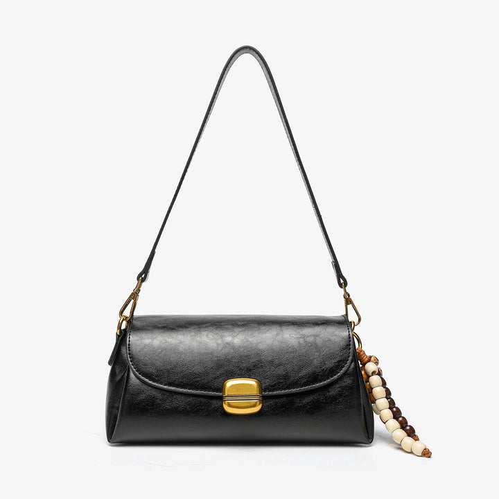 Elegant Handheld Shoulder Bag with Decorative Beaded Charm