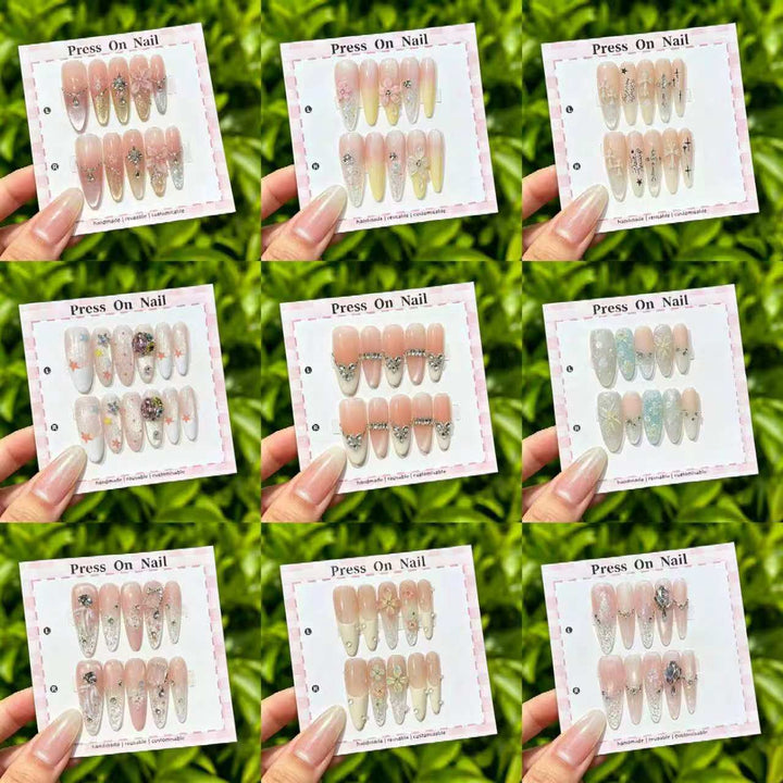 Artistic Press-On Nail Art Set with Star and Floral Accents