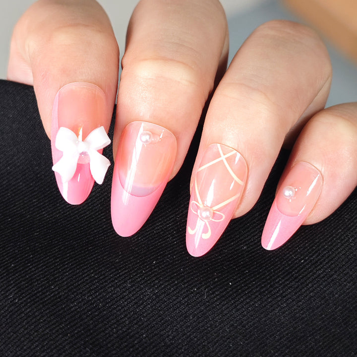 Artistic Bow-Embellished Stiletto Press-On Nails Kalsten