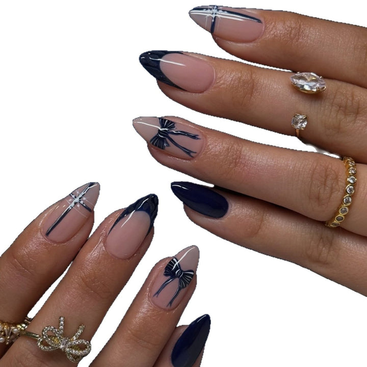 Artificial nails with elegant bow and geometric design Kalsten
